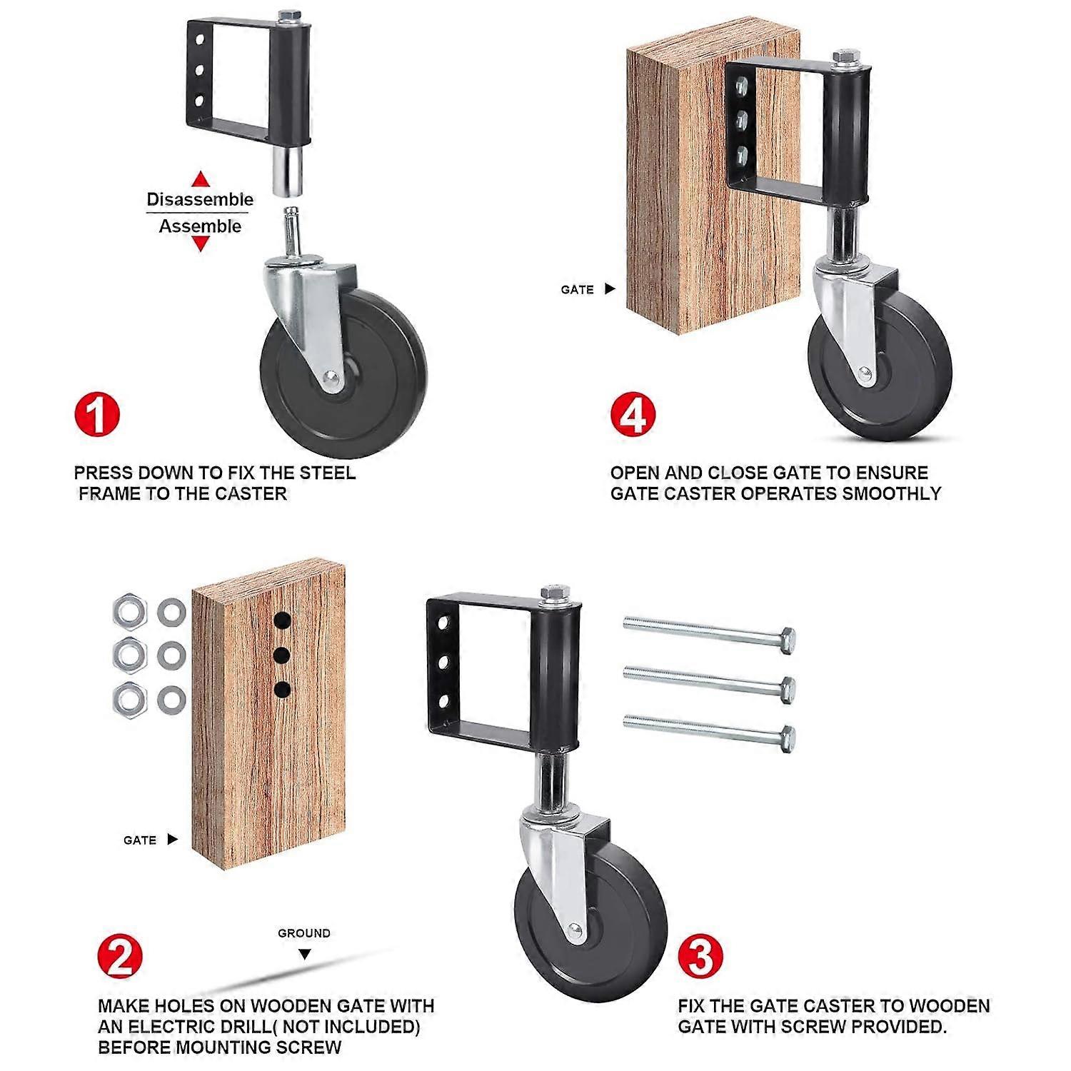 Pack of 2 Aging Resistant Rubber Spring Loaded Gate Casters with ...