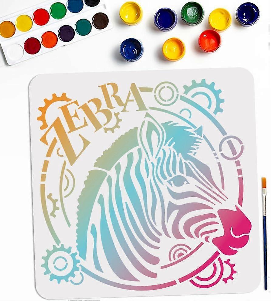 Zebra Gear Stencil Template 11.811.8inch Large Zebra Head Stencil Reusable African Wild Animal Drawing Templates with Paint Brush for Furniture Canvas