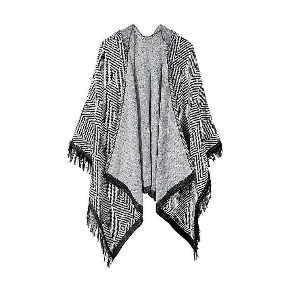 Warm Shawl Scarf Open Front Poncho Winter Cardigant with Tassel for Lady