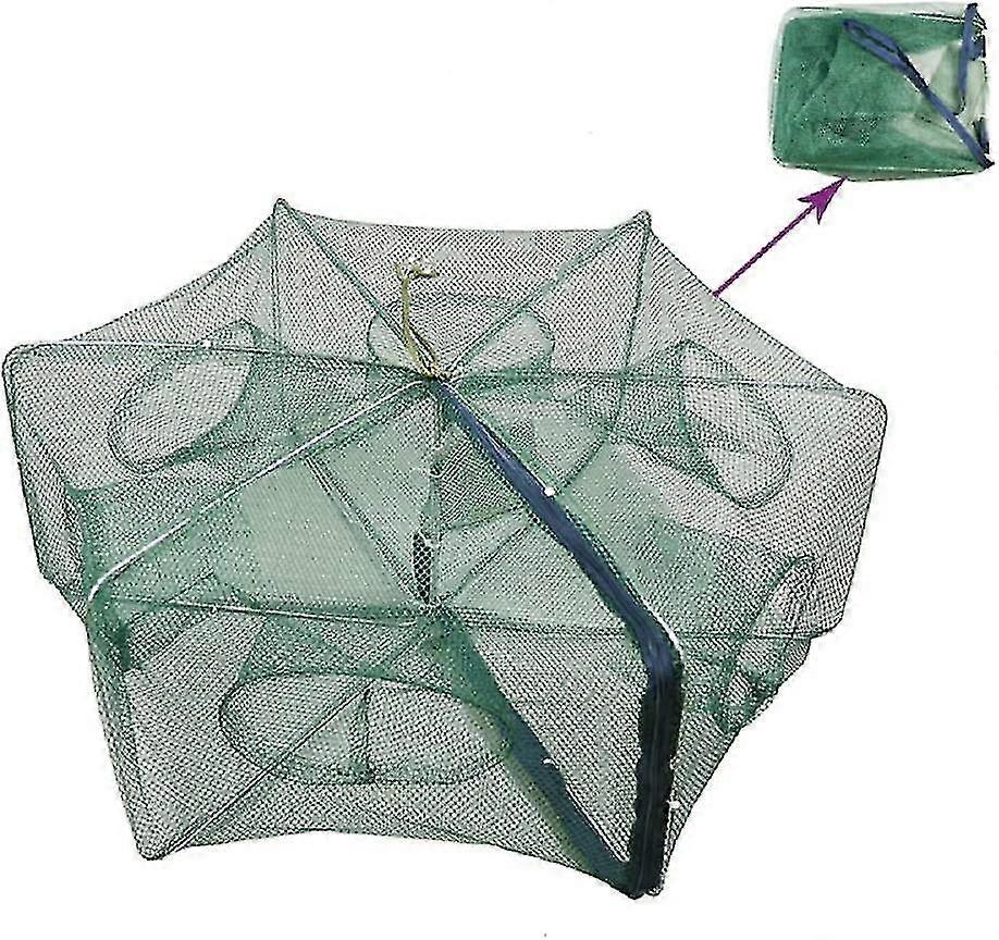 Portable Folded Fishing Net Fish Shrimp Crayfish Crab Baits Cast Mesh Trap Automatic, Easy Use Hexagon 6 Hole Cage Crab Fish Shrimp