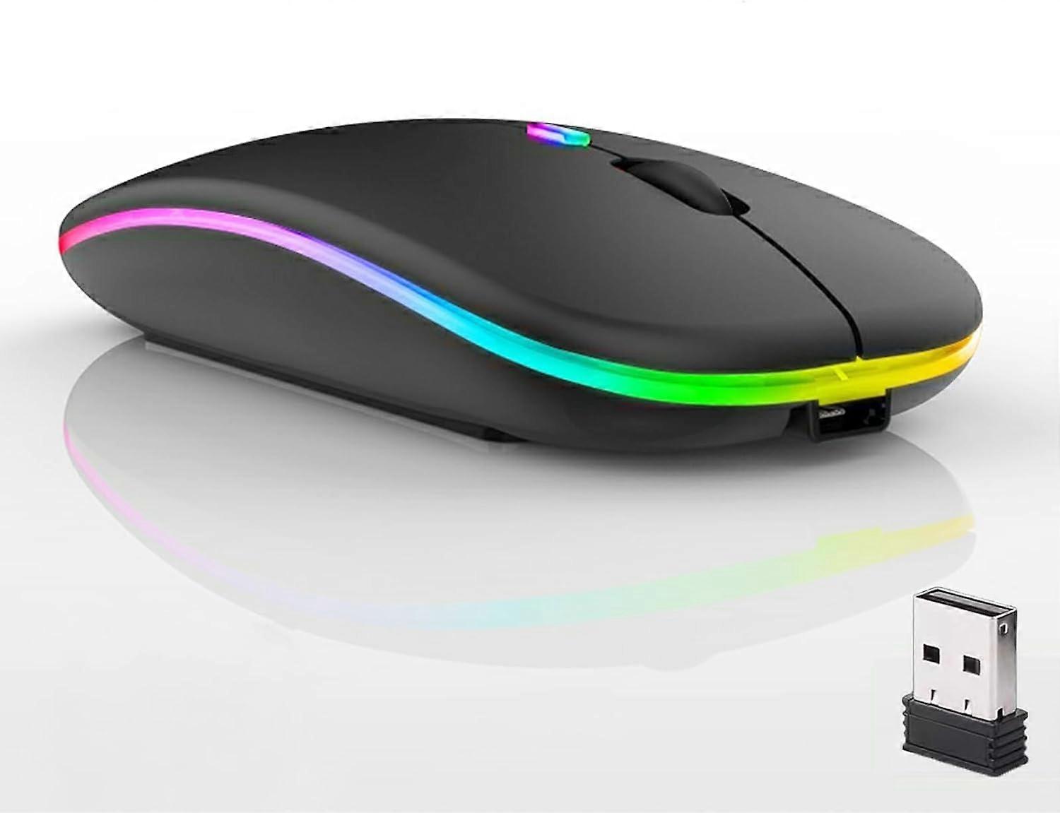 Guiheng Wireless Bluetooth Mouse,LED Dual Mode Rechargeable Silent Slim Laptop Mouse,Portable(BT5.1+USB Receiver) Dual Mode Computer Mice,for Laptop