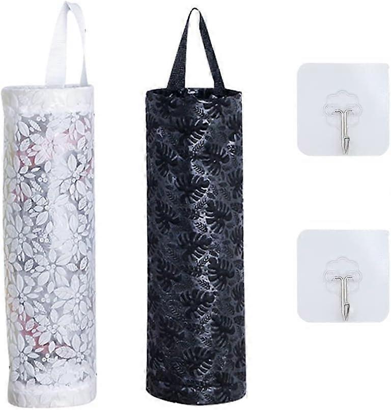 Garbage Storage Bag,Plastic Bag,Hanging Storage Organiser,2 pcs,white and black,11 * 44cm,for Kitchen Plastic Storage Bag(with 2 hooks)