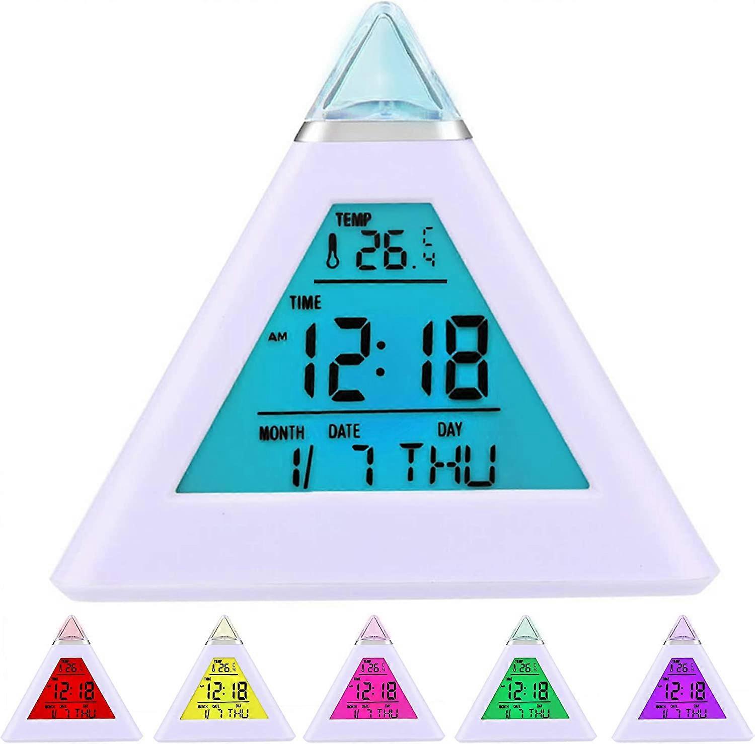 7 LED Pyramid Color Changing Digital Alarm Clock