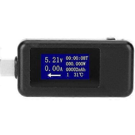 USB Type-C Tester, Multi-Function Bi-Directional Current Voltage DC Digital Voltmeter(Black)