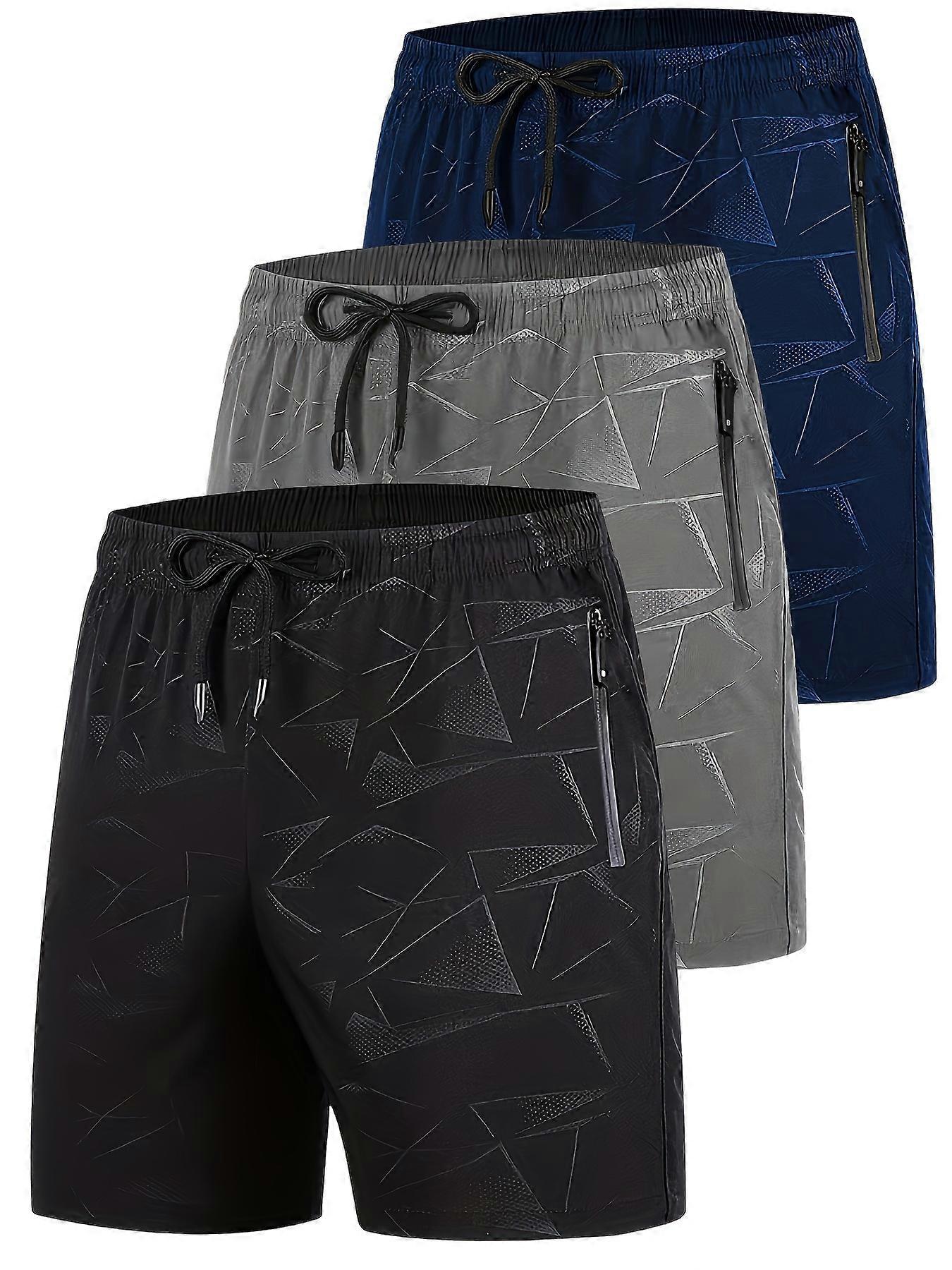 New style Men's Shorts Three-Pack, Athletic Shorts, For Running, Fitness, Cycling, Hiking, Quick-drying, Breathable Stretch Shorts, Fashion Prints, Ve