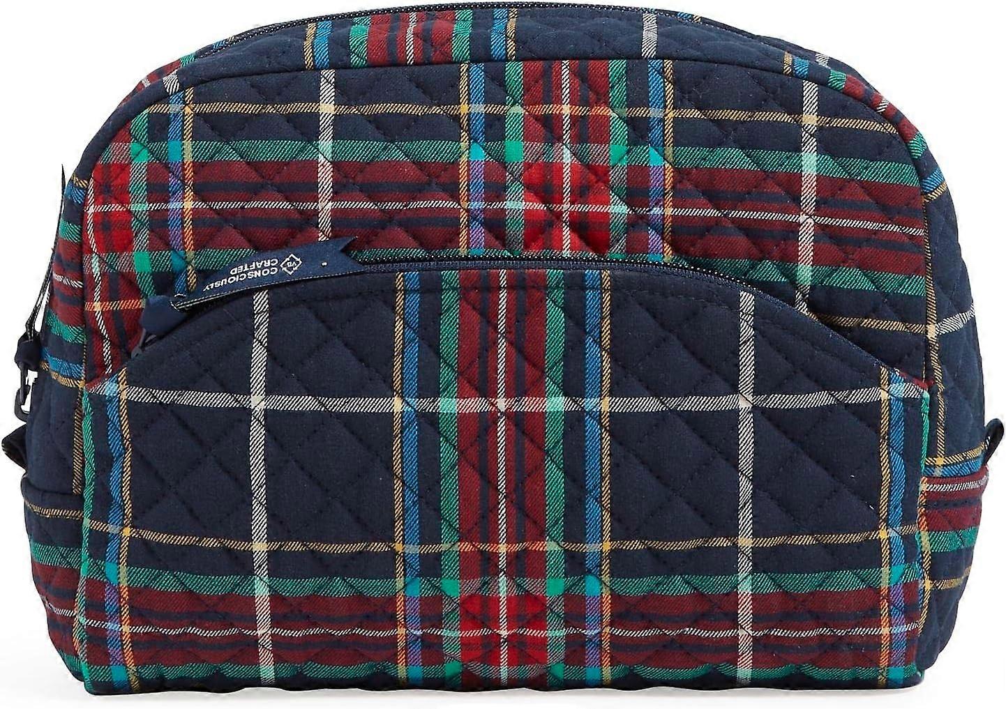 ブラッドリーレディースコットンラージ化粧品メイクアップオーガナイザーバッグタータンチェック柄-リサイクルコットン