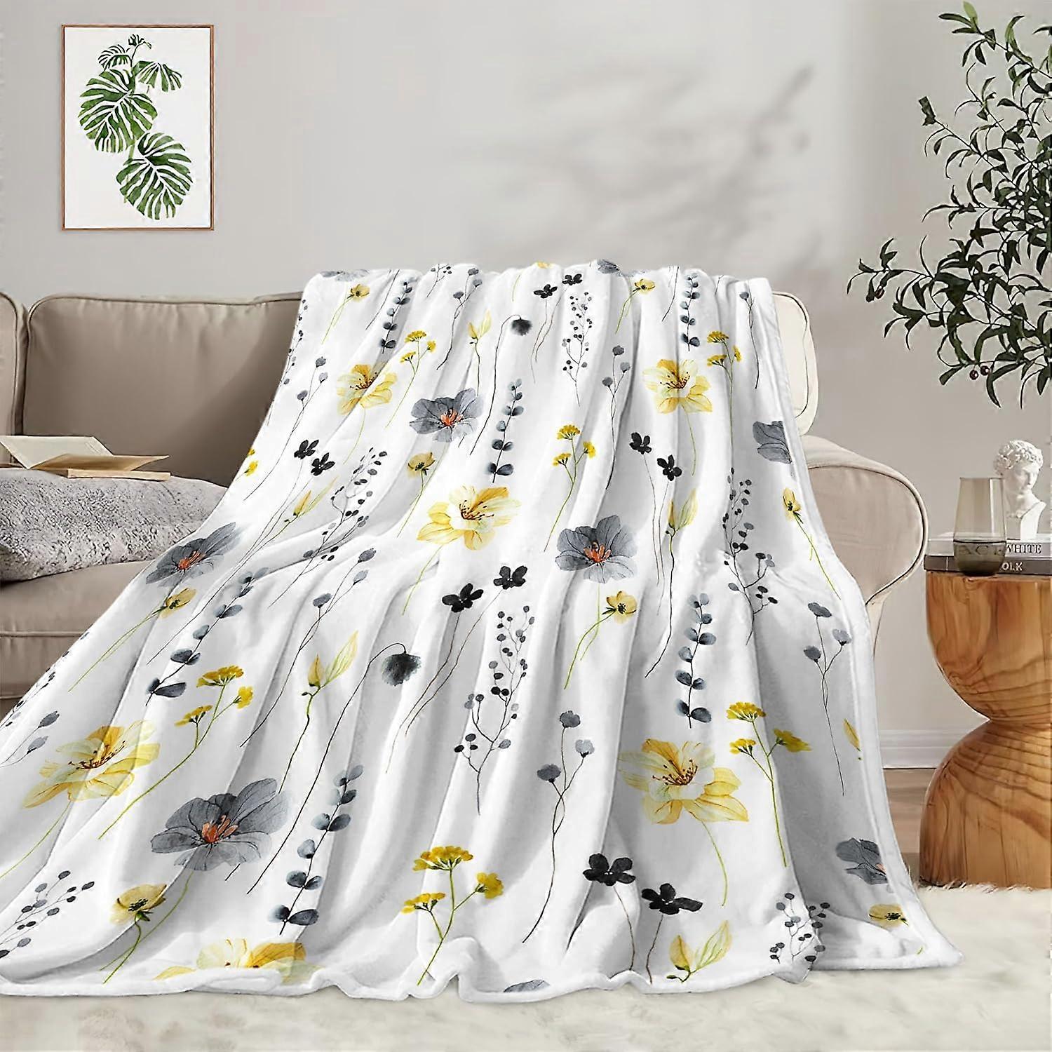 Cooling Throw Blanket, Spring Yellow Floral Throw Blanket, Colorful Watercolor Flower Decorative, Soft Warm Cozy Blanket Plush Throws \u200bBlankets f