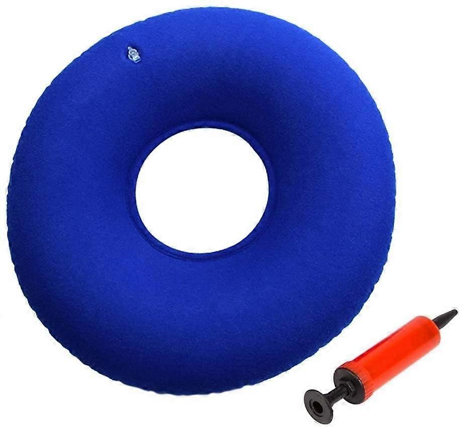 Inflatable Donut Cushion Pillow Ring Cushion Doughnut Pillow with Pump, Lumbar Support (Blue)