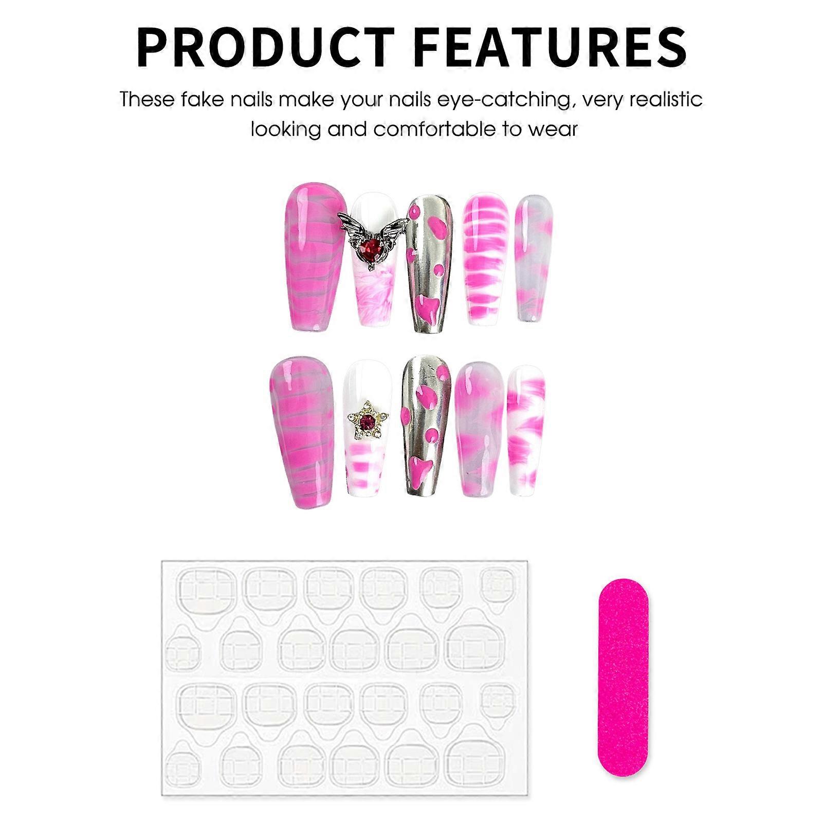 Unhas postiças brancas prateadas com gradientes rosa com unhas de borda natural e lisa para compras viajando namoro