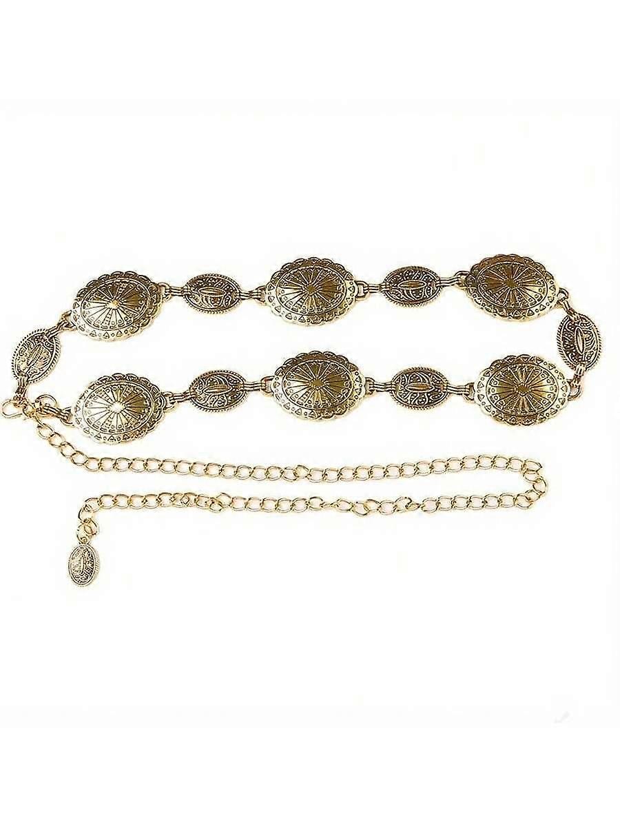 Silver & Gold Hollow Boho Style Chain Belt, Adjustable Fashion Metal Inlay Waist Belt For Women, Party