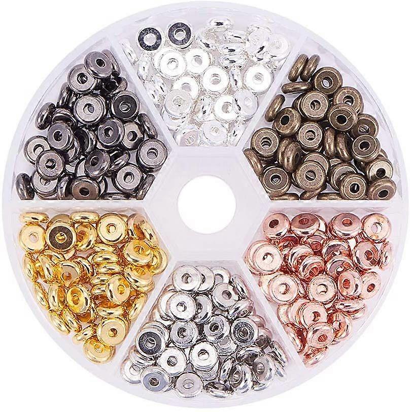 Brass Spacer Beads Flat Round Mixed Color 6x2mm Hole: 1.8mm