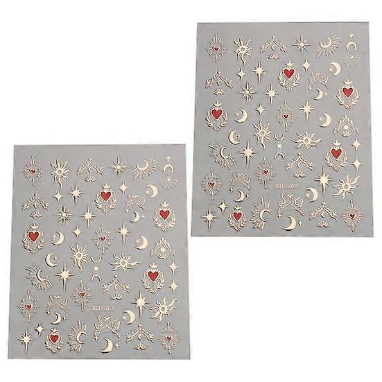 2 Sheets Sun Nail Stickers Shiny Self-Adhesive Non-Fading Gloss DIY Three-dimensional Golden Sliver Moon Star Nail