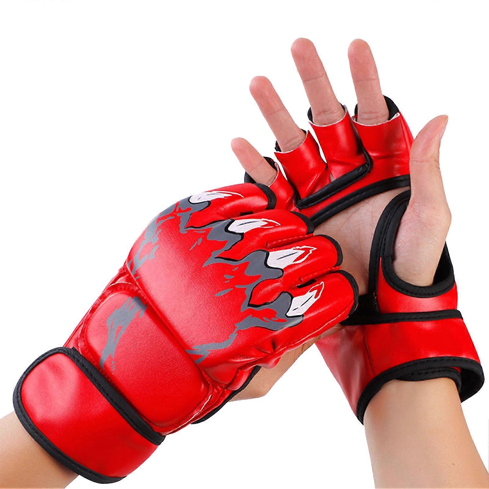 Halbfinger Boxhandschuhe Boxsack offene Handflächen Kampf Kickboxen Sparring Handschuhe für Männer Frauen Boxtraining Rot