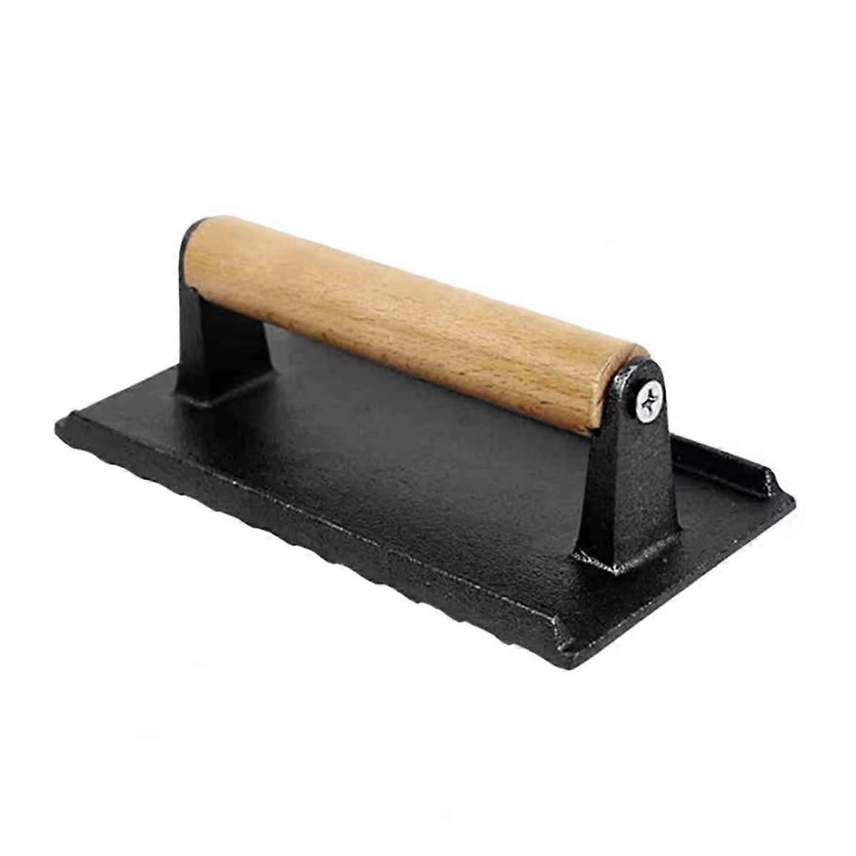 Meat Press for Grilling Cast Iron Bacon Press Rectangle Burger Press with Wooden Handle