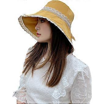 Summer Wide Brim Floppy Beach Sun Hat UV Protection Bucket Hat Cute Lace Bowknot Cap