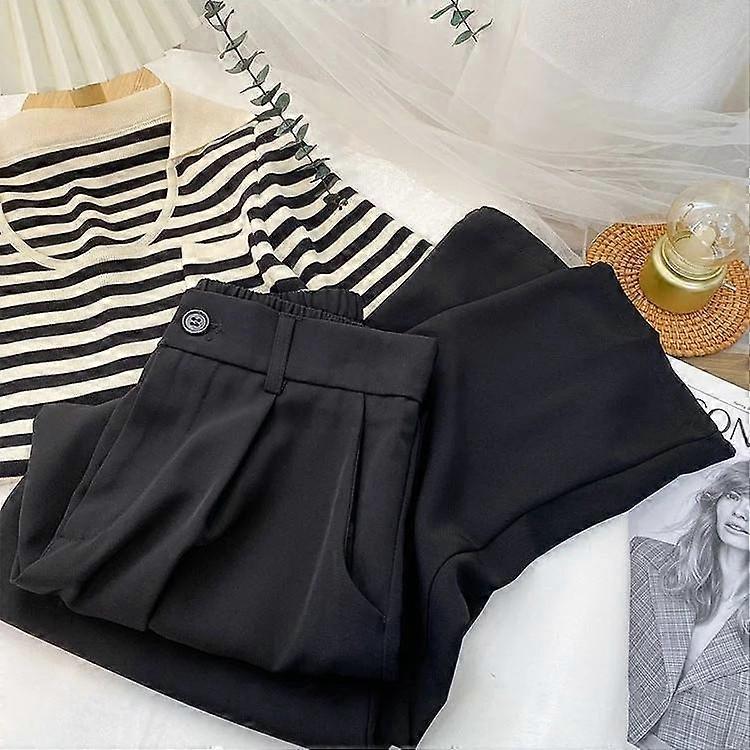 Elastic High Waist Pants Women 2024 Spring Summer Casual Loose Solid Pencil Trouser Office Ladies Work Nine Points Suit Pant