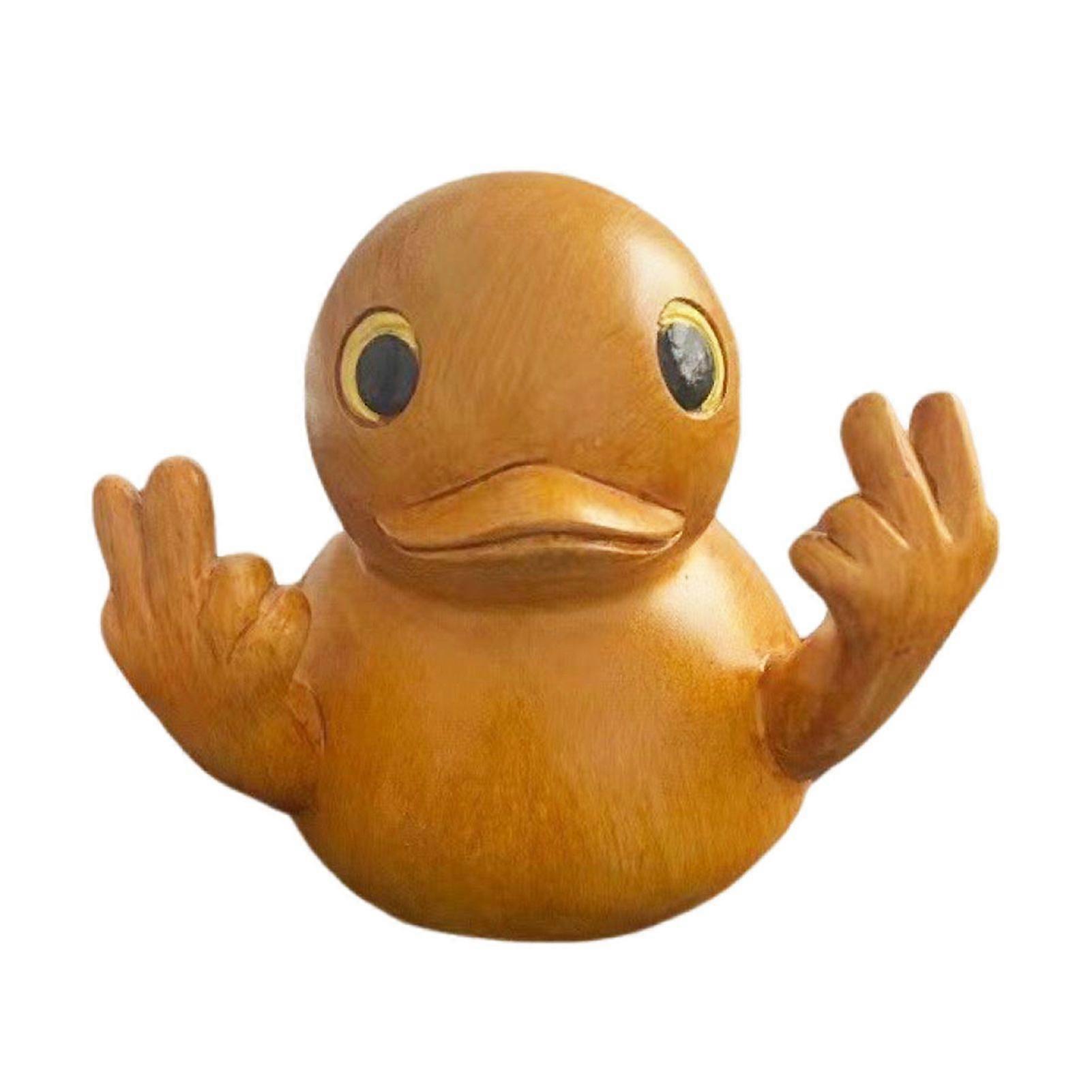 Scissor Hands Duck Figurine Wood Grain Little Yellow Duck Rein Statue Sculpture Animal Model Home Office Bookshelf Desktop Decoration Ornament