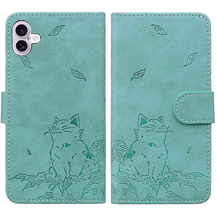 Compatible For iPhone 16 Case Wallet Cat Pattern Imprinted Leather Phone Cover