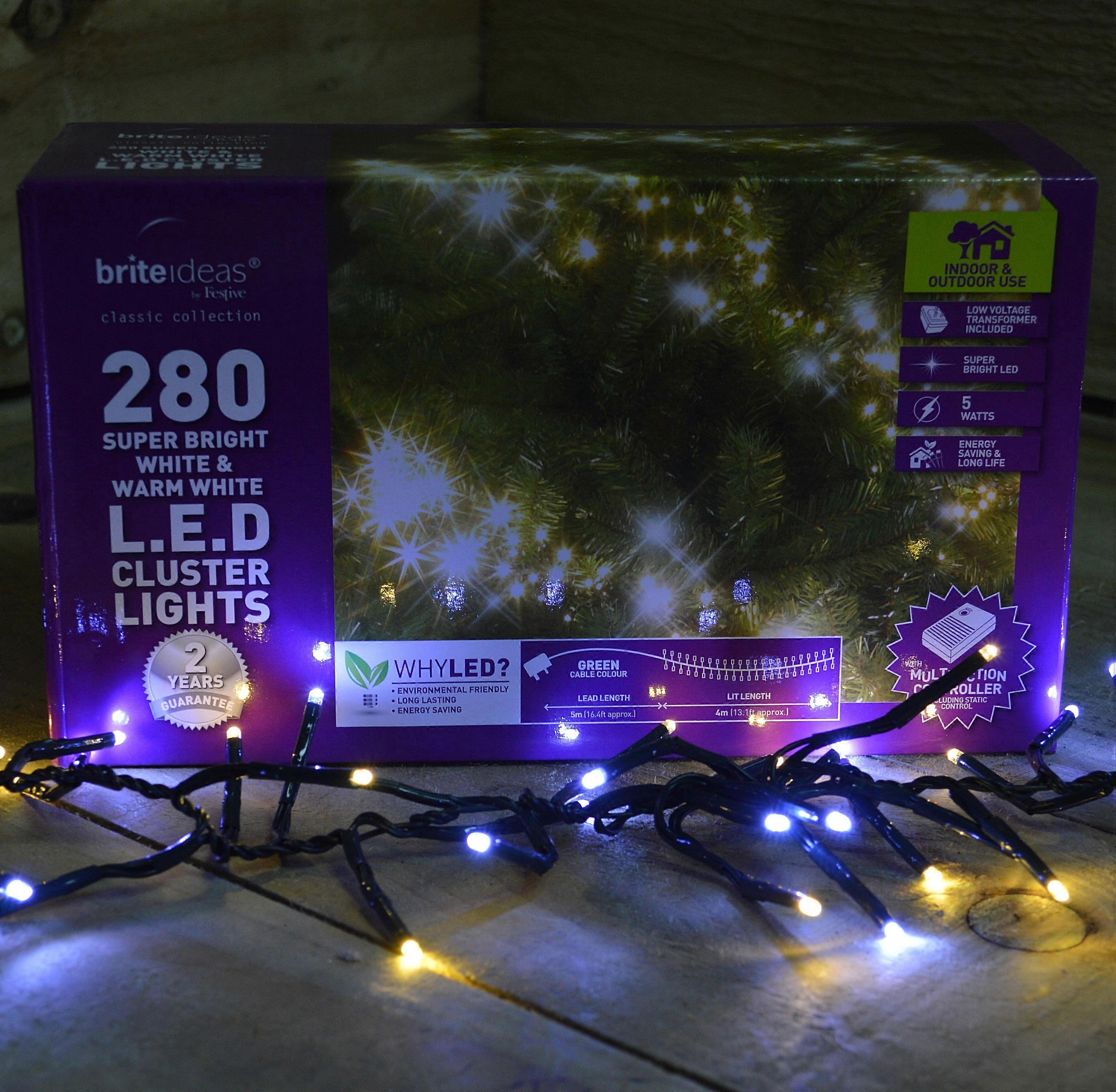 280 (4M) Super Bright Cool & Warm White Led Cluster Lights With Multi Control