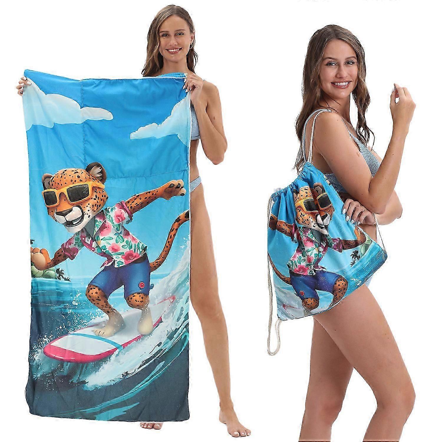 2-in-1 Beach Towel & Foldable Backpack Ultra-Soft Microfiber Print Bath Towel, Compact & Travel-Ready _C szfh