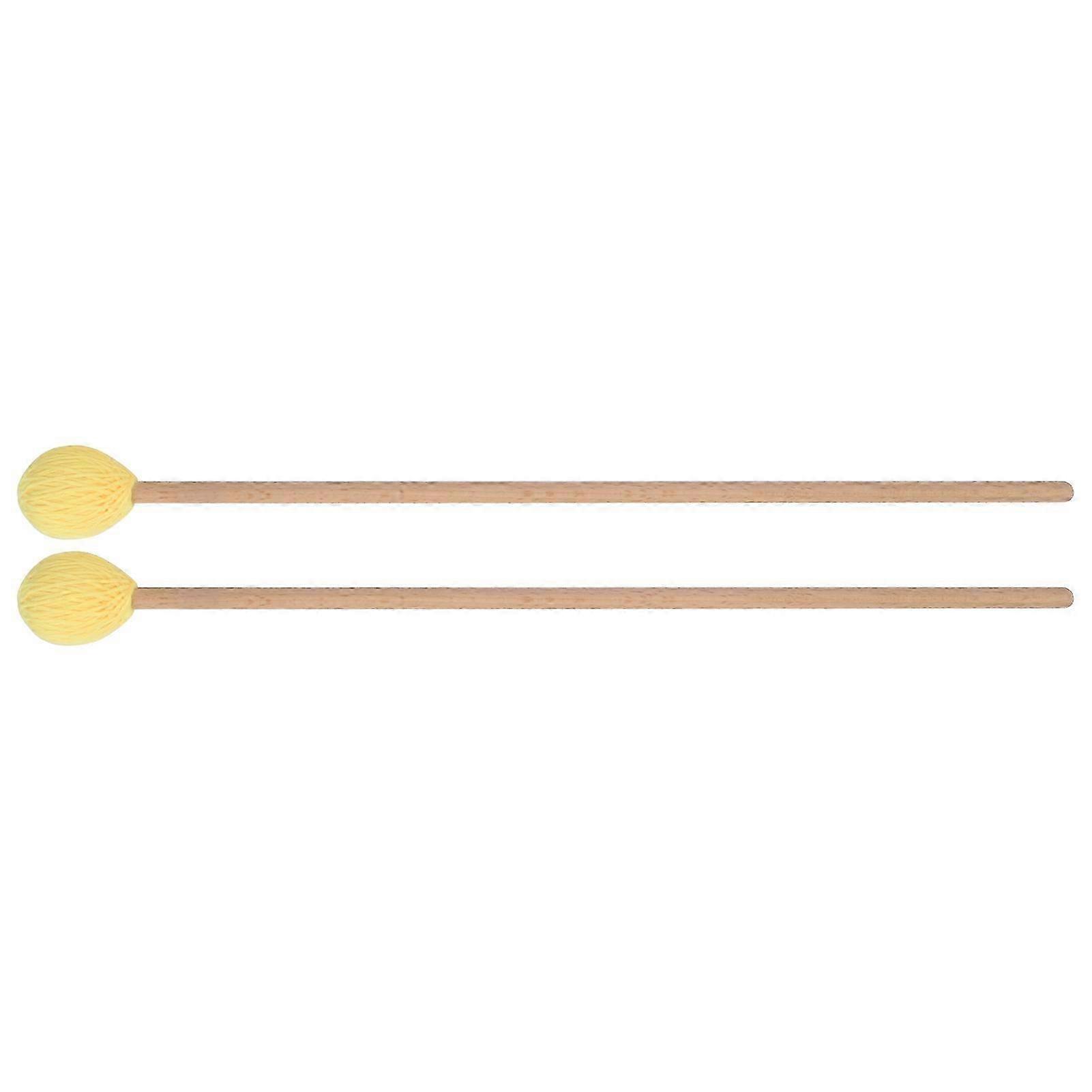1 Pair Marimba Mallets Medium Hard Yarn Head with Maple Handle for Percussion Playing Yellow