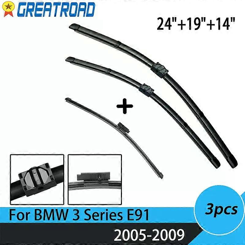 Wiper Front & Rear Wiper Blades For BMW 3 Series E91 2005 2006 2007 2008 2009 Windshield Windscreen Front Window 24"+19"+14"
