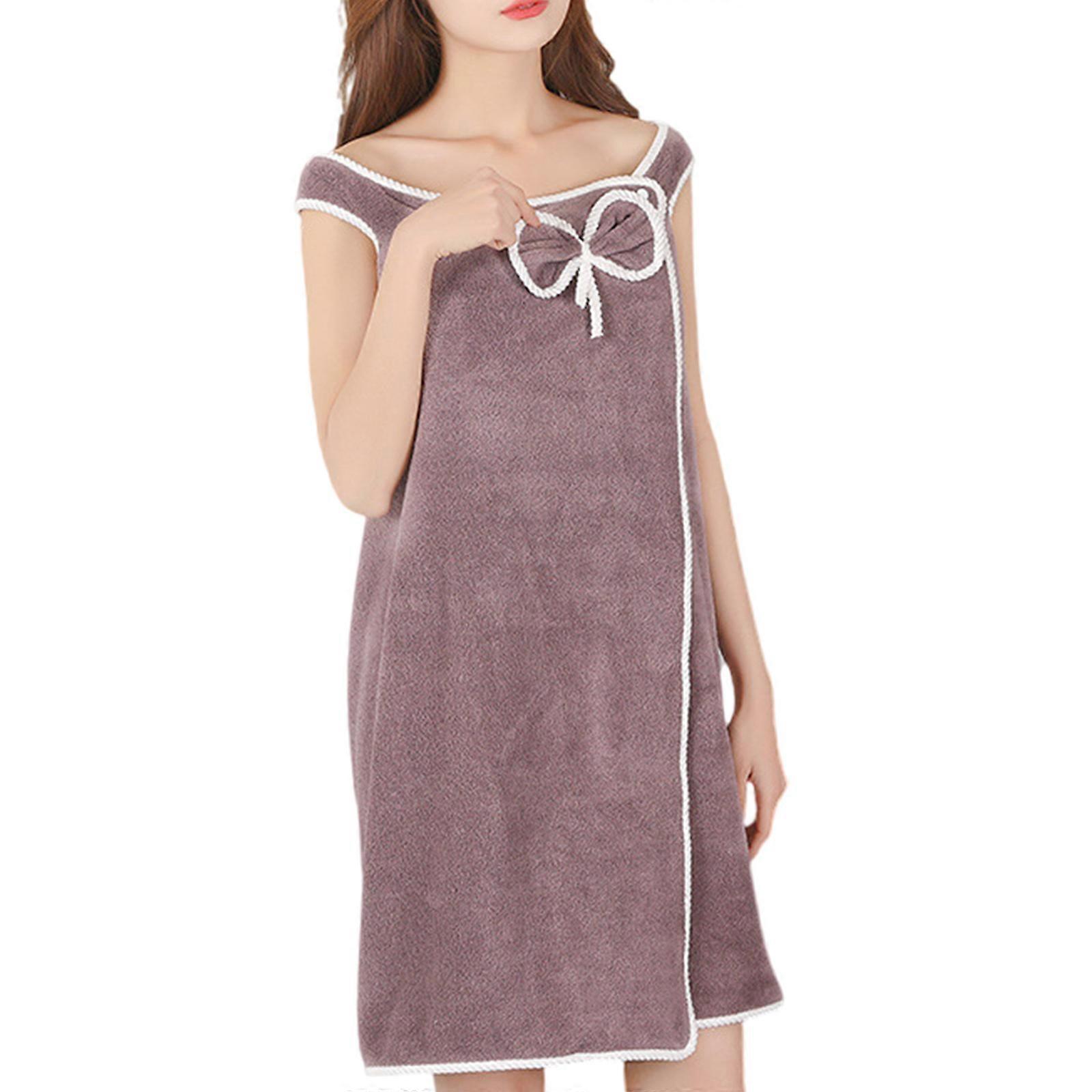 Wearable Corals Velvets Bath Towel, Fast Drying and Soft Feel Bowknot Bath Skirt for Swimmers and Traveler  Taro purple bow