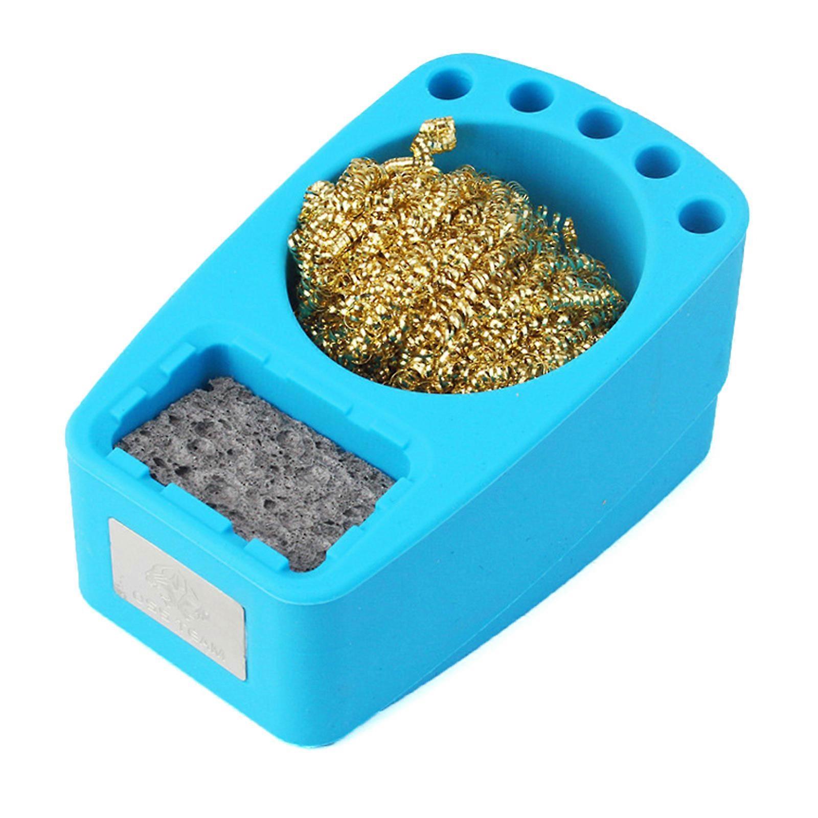 Comprehensive Efficient Soldering Tip Care Set with Heat Resistant Soft Silicone Holder and Effective Brass Wire Cleaner sky blue