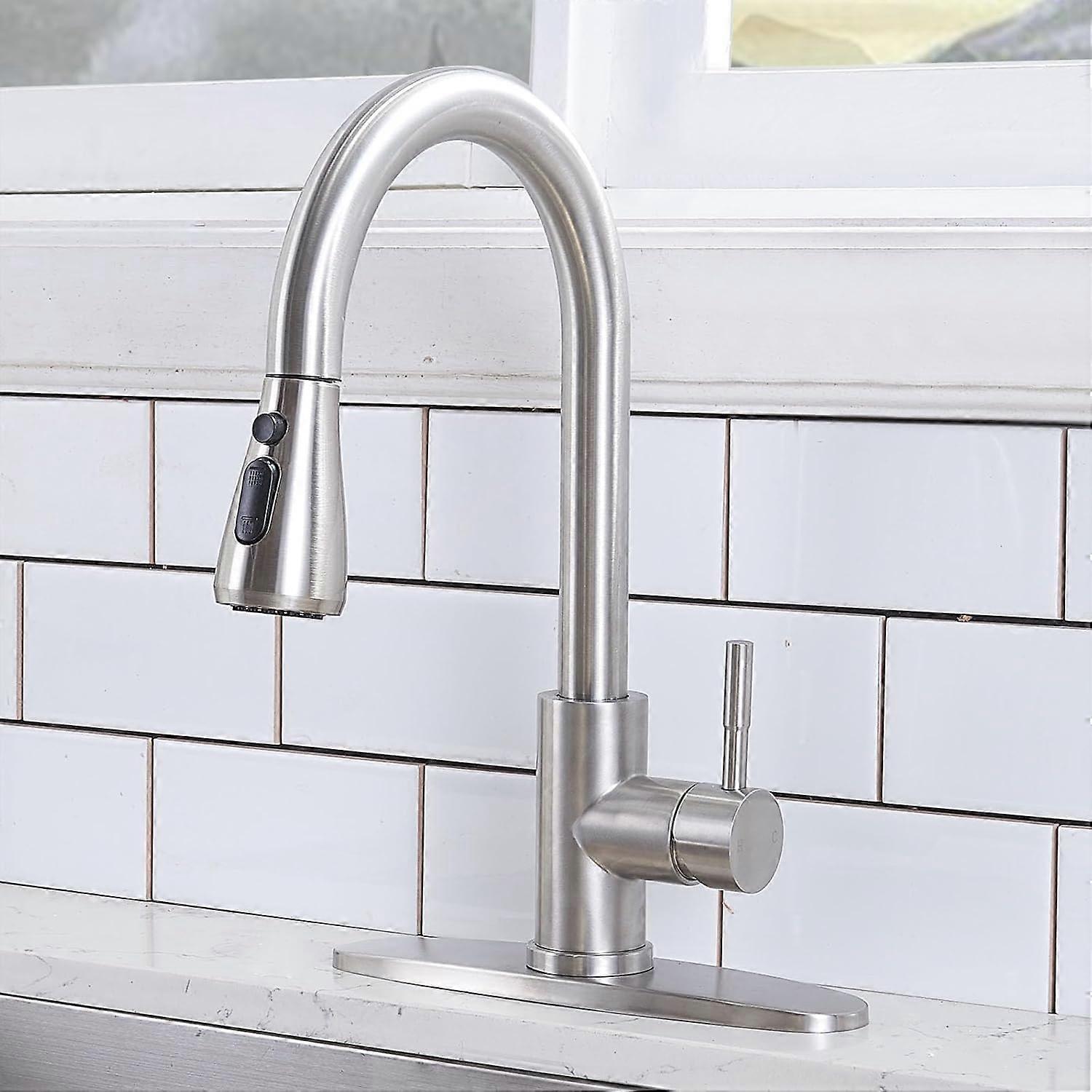 Brushed Nickel Kitchen Faucet Compact Design For Small Size Kitchen Sink