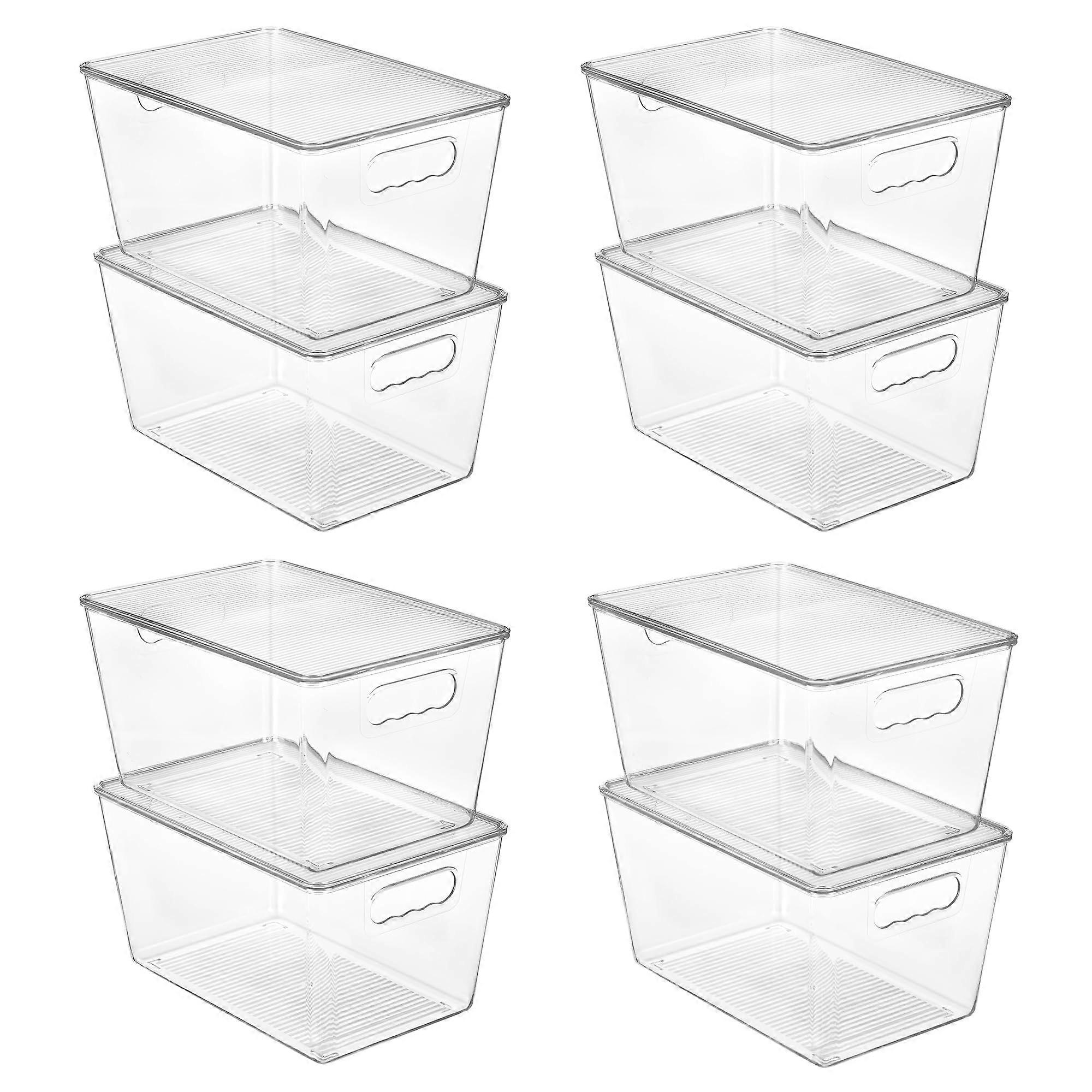 8 Pack Clear Stackable Large Plastic Storage Bins with Handle for Kitchen Fridge