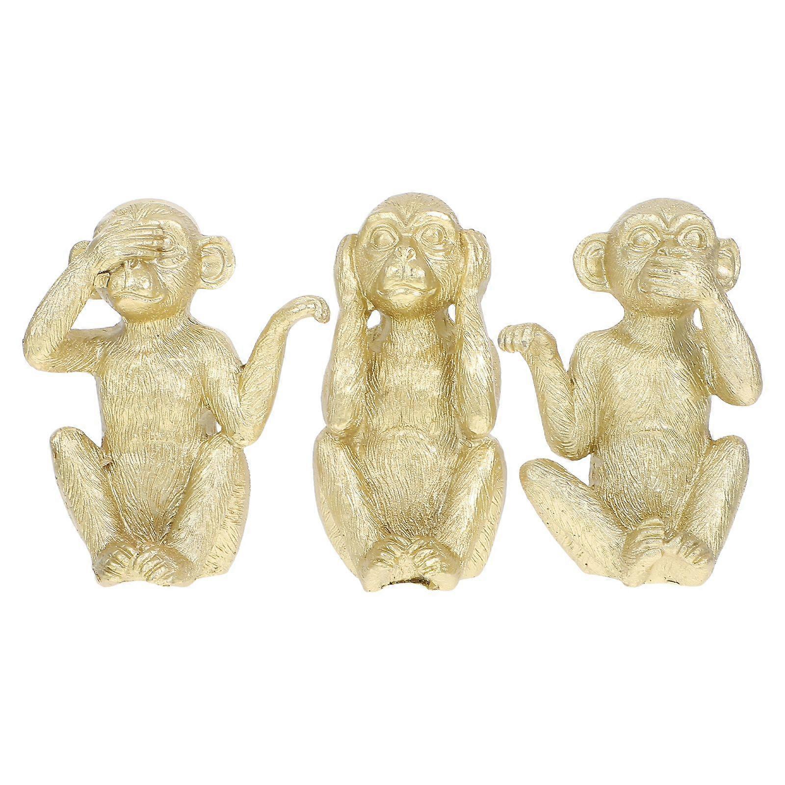 3pcs Resin Monkey Statue Ornament Resin Monkey Decor Cute Animal Figurine