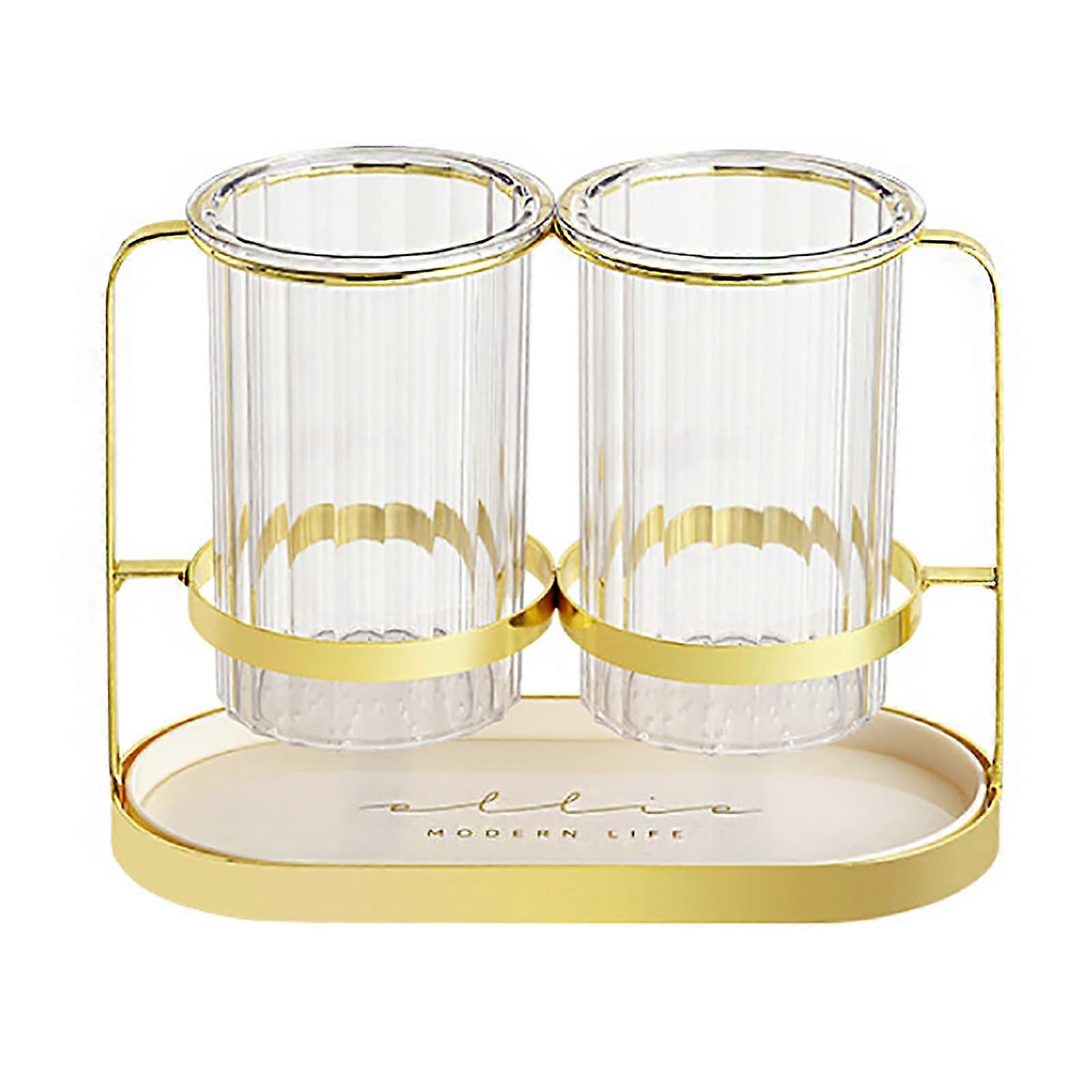 Glass Silverware Holder – Gold Kitchen Utensil Caddy with Metal Rack, Organizer for Forks, Knives, Spoons and Cutlery Drainer