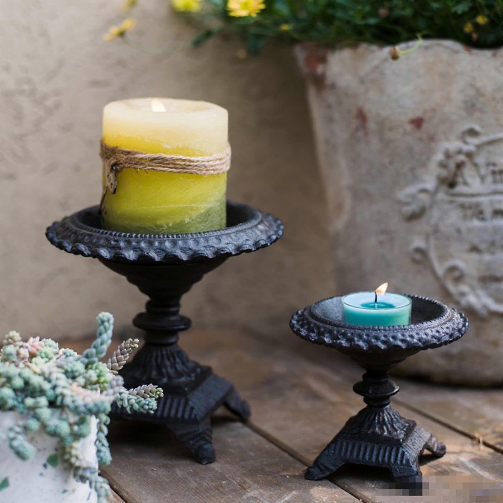 2 Sets of Rustic Retro Black Metal Modern Candle Farmhouse Holders for Fireplace Mantel or Dinning Table
