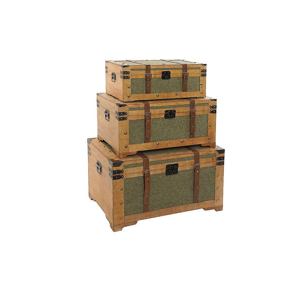 طقم صناديق هوم إسبريت قماش خشبي أخضر استوائي 81 × 50 × 45 سم (3 وحدات)