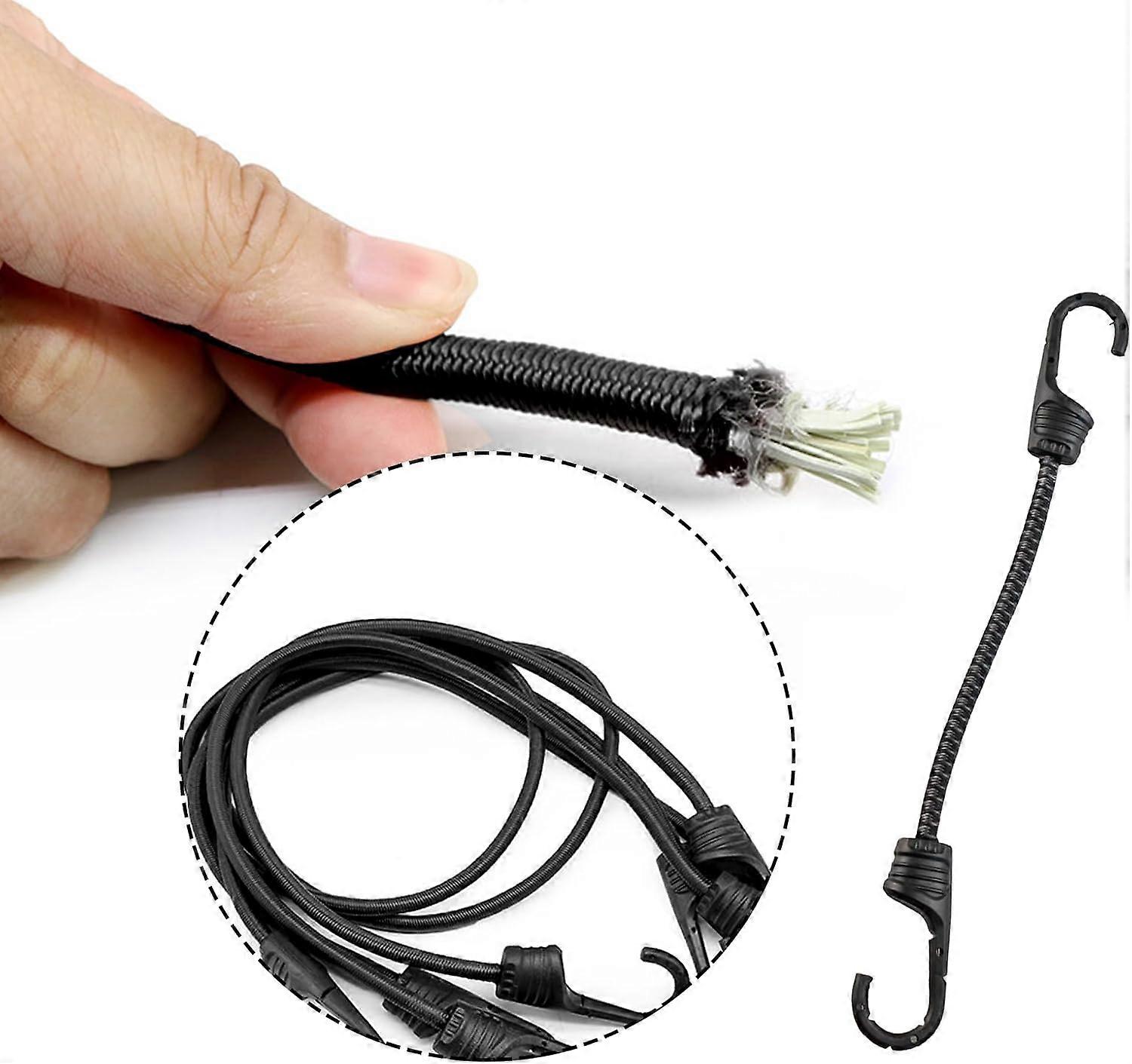 12-Inch Hooks Black Elastic Rope Straps 4-Pack With Plastic-Wrapped Steel Hooks For Camping Bicycle Folding RVs Baggage