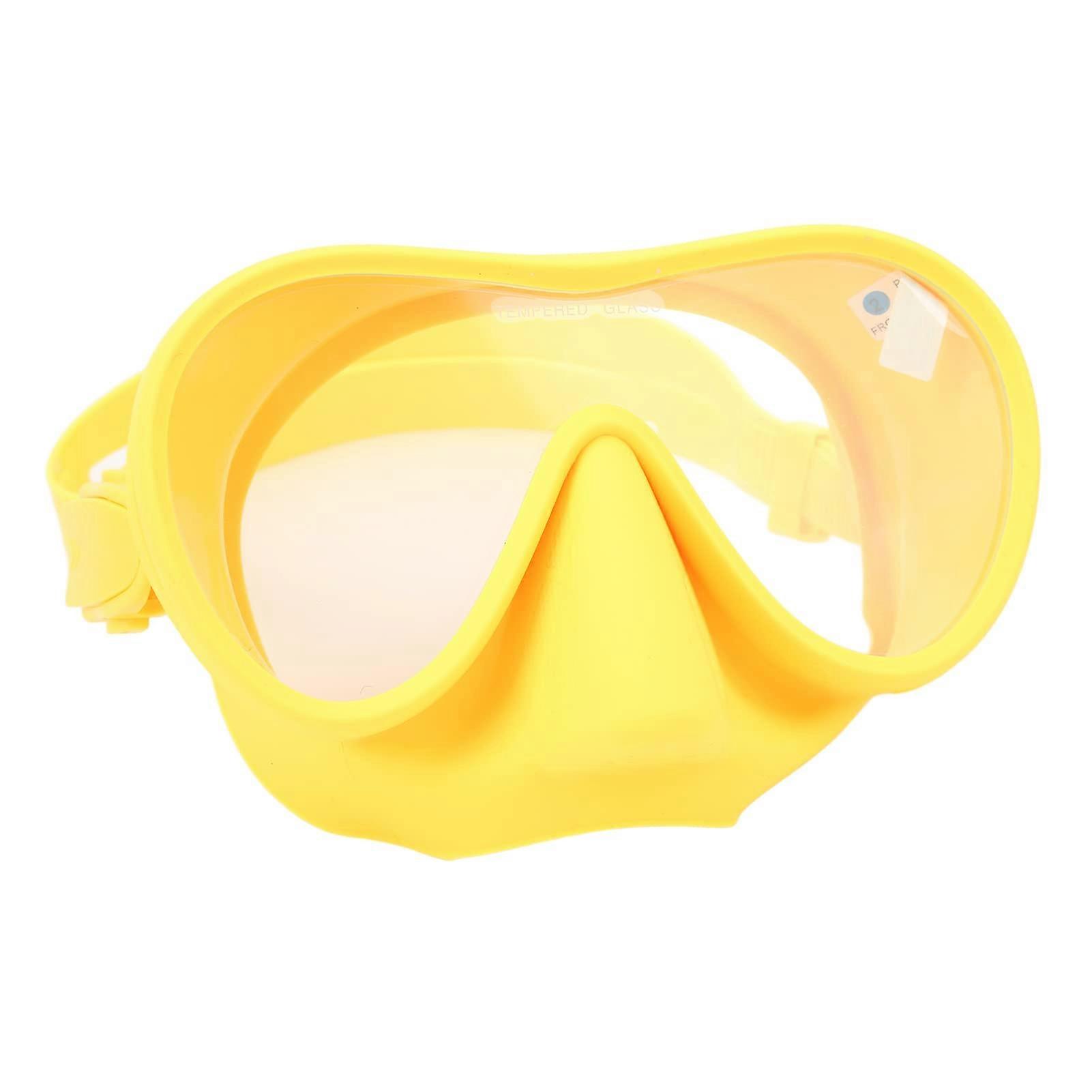 Tubur Diving Goggles, Anti-Fog Snorkel Mask with Tempered Glass, Foldable Silicone Strap, Panoramic Vision, Yellow
