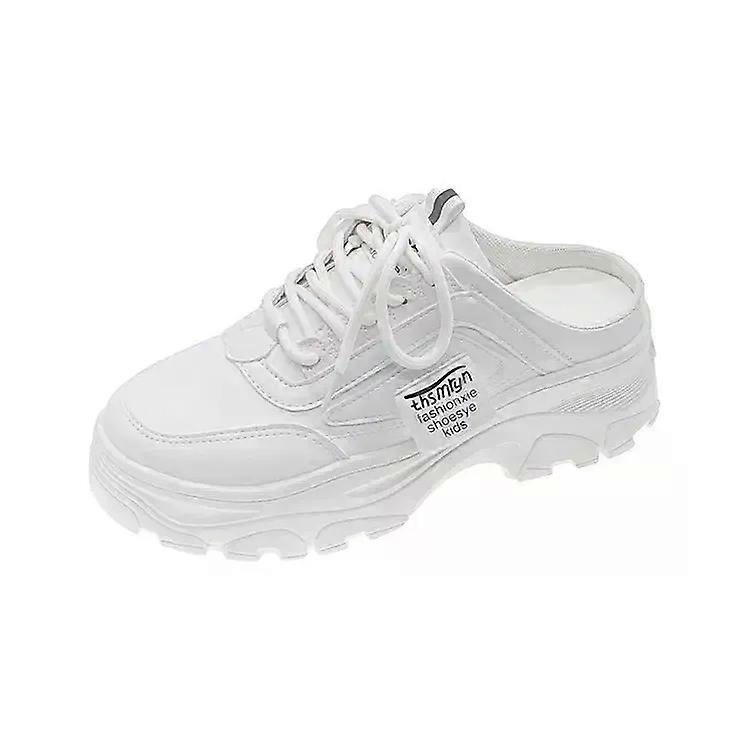 Kvinder Halv Hjemmesko Pu Læder Fladsko Kvinde Retro Lav Top Sneakers Net Åndbart Dovne Tøfler Gåture Udendørs Plateausko