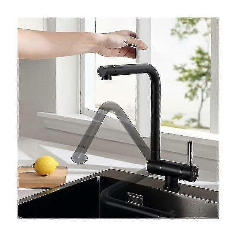 ブラックキッチン蛇口、窓の下にキッチンミキサータップをプルダウン、フレキシブル90折りたたみ式/ 360回転可能/ 360スイベルスパウトブラック蛇口、ステンレススチールキット