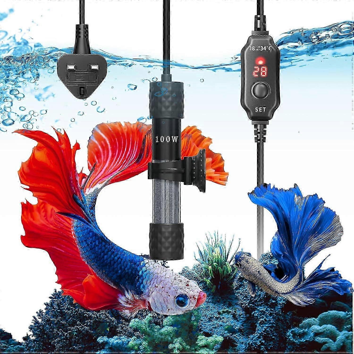 Fish Tank Heater 100W, Small Heater with Digital Display, Dry-Run/Overheating Protection,External Temperature Controller for 50L Tank