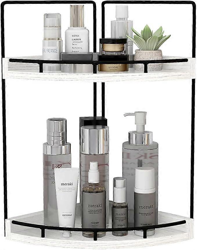 2-Tier Rustic White Corner Bathroom Shelf