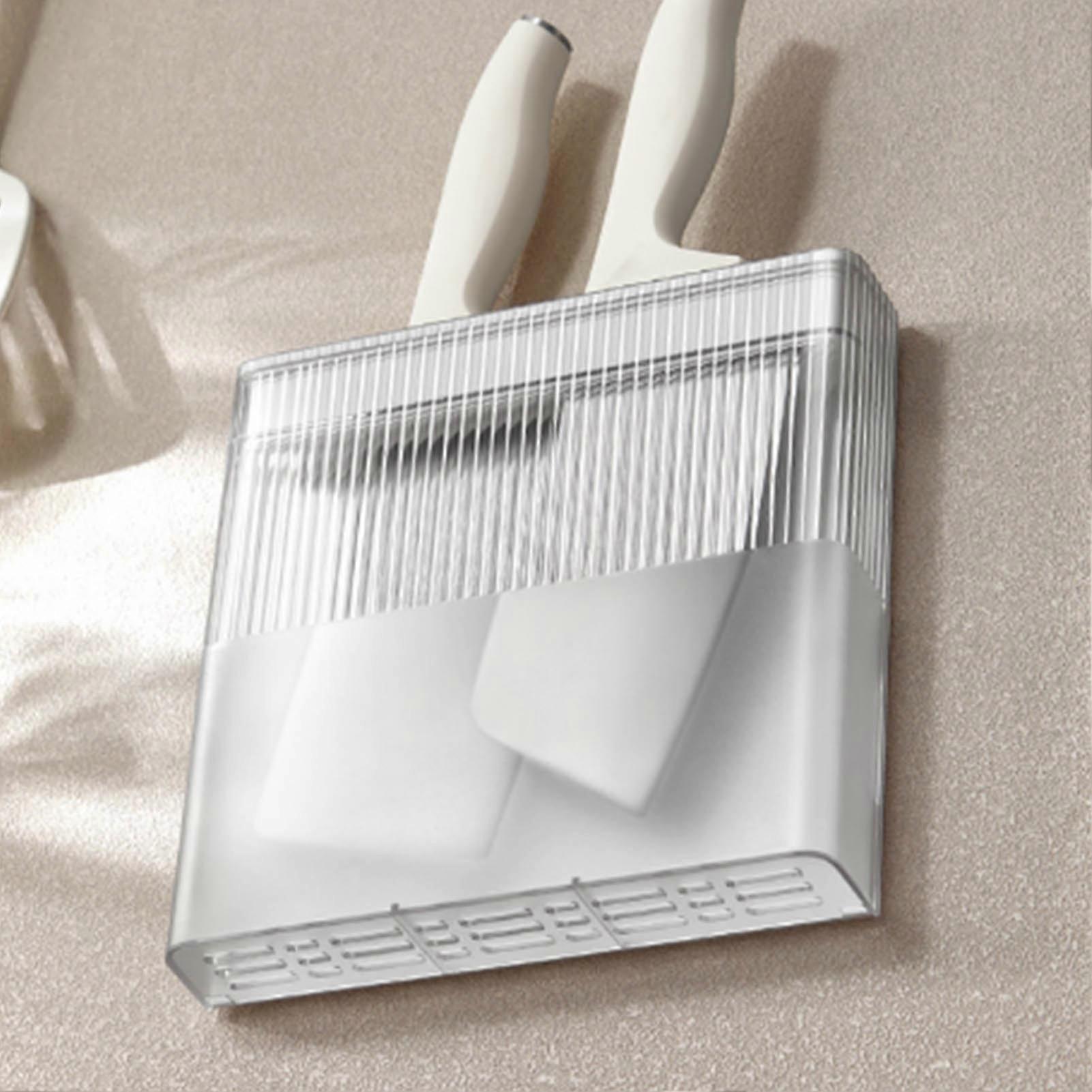 Wall Mount Knife Block Holder 20.7x20.6x4.2cm White ABS