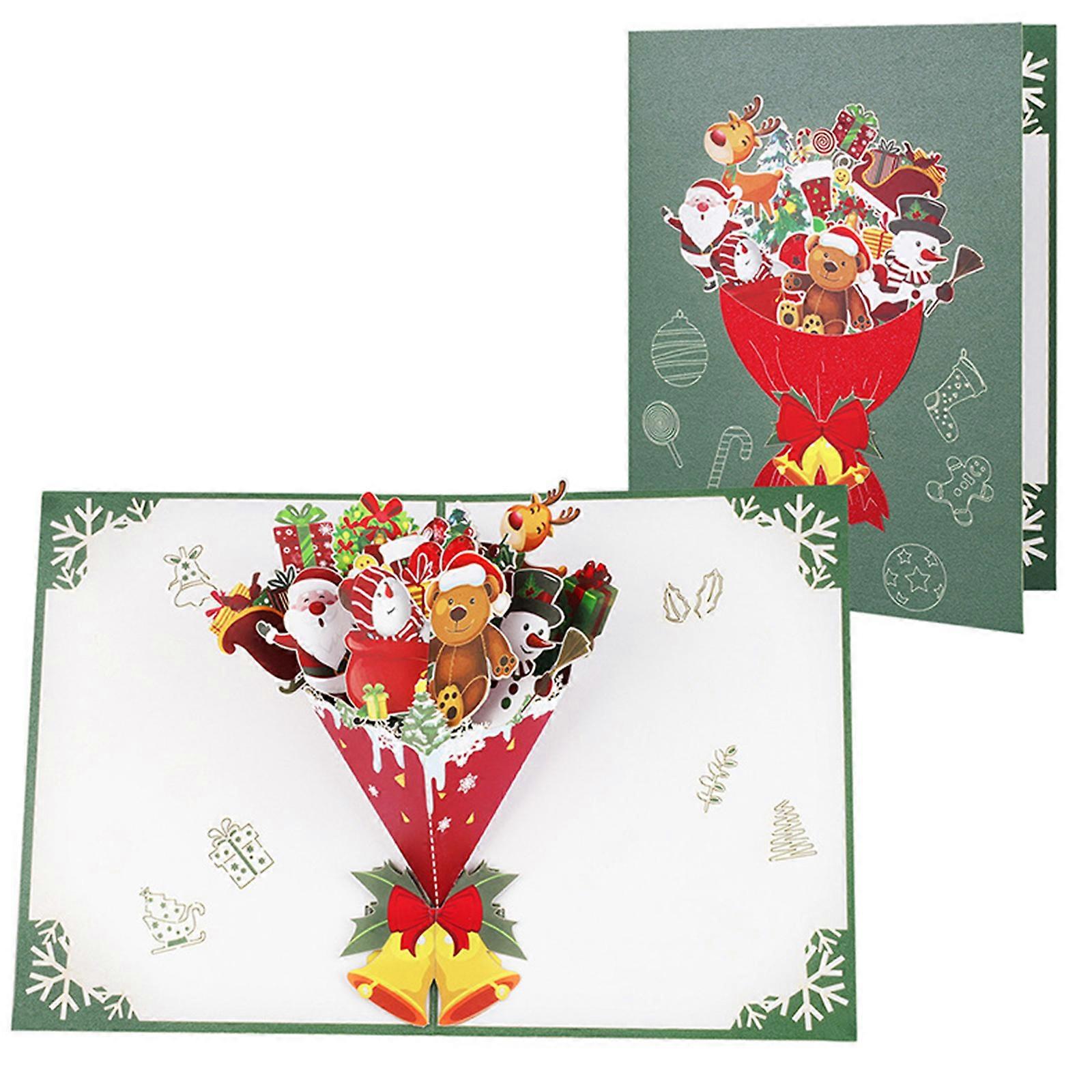 Foldable 3D Christmas Dolls Bouquet Popup Greeting Card with Envelope Handmade Surprise Card for Family and Friend