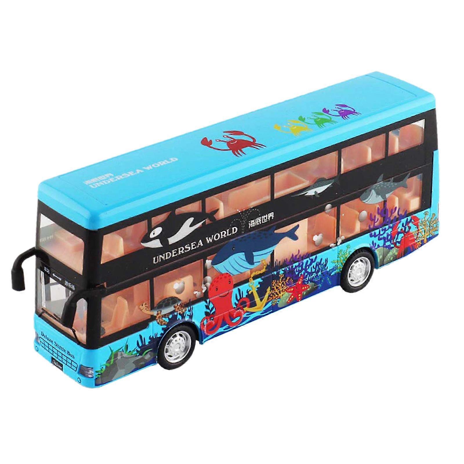 1:50 Scale Double Travel Bus Pull Back Vehicle Car with Lights Sound for Toddler  Blue