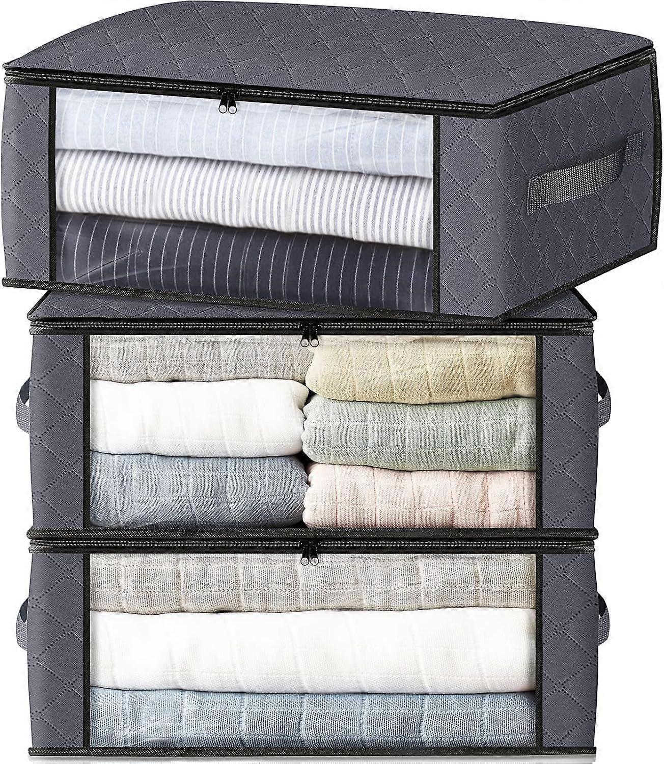 Storage 3-Pack Clothes Organizer Storage Bags Foldable Storage Box with Large