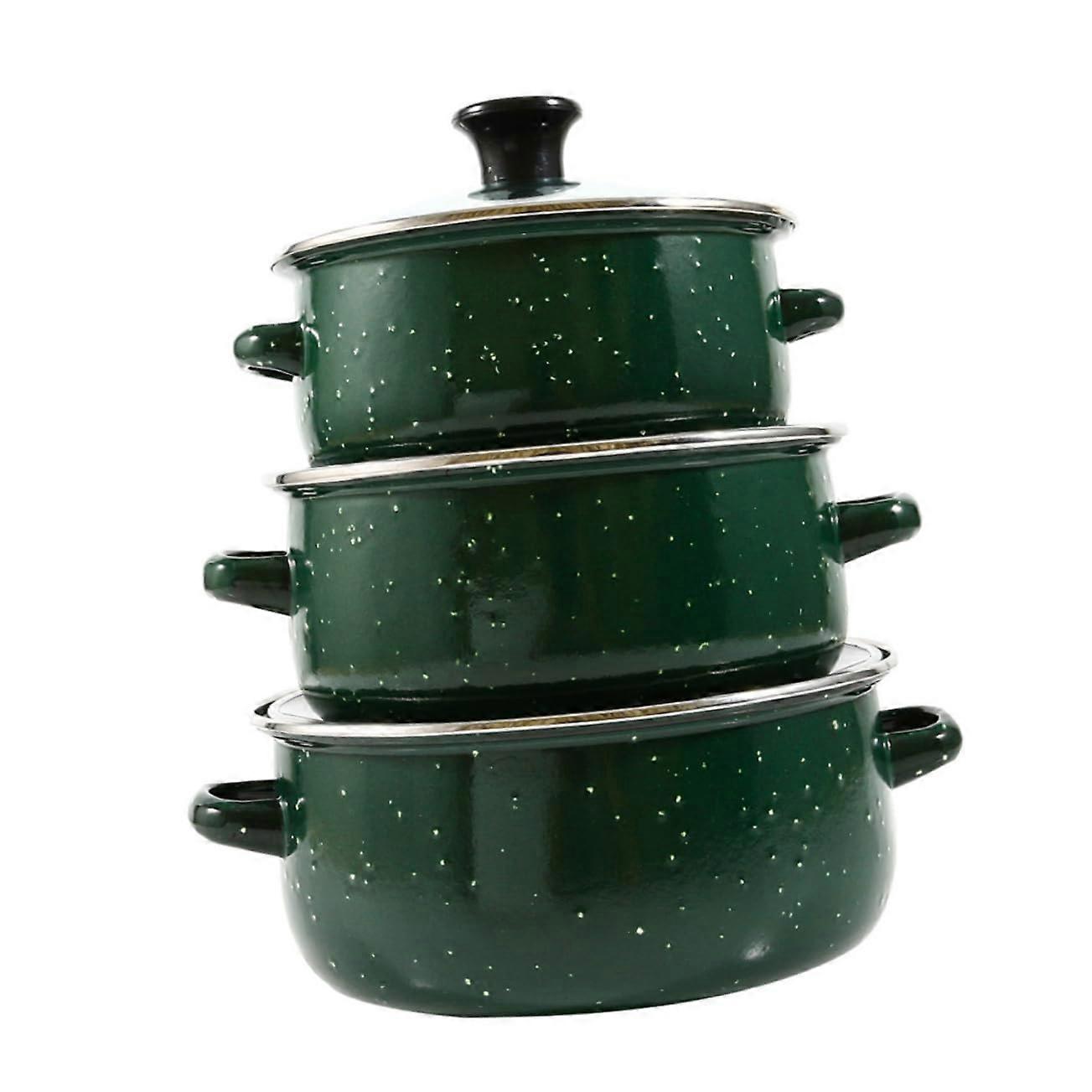 3 pieces Threepiece mini soup pot set enameled stew pot Dutch Oven pot enamel pans for cooking pot simmer old cookware enamel green