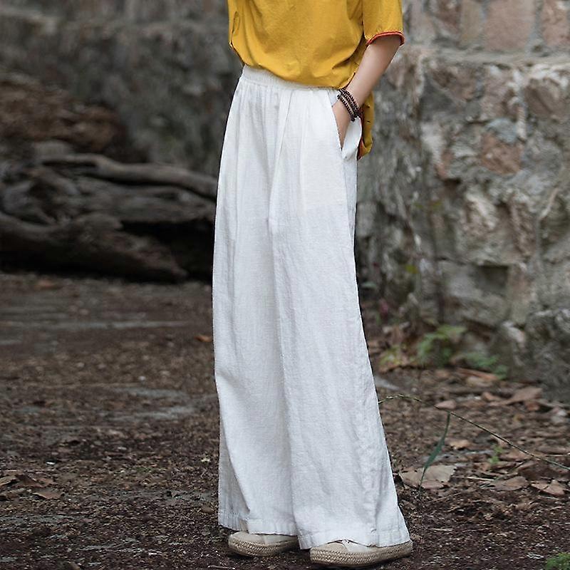 Spring and Summer Cotton Linen Women's Plus Size Literary Retro Ramie Casual Pants Wide-legged Pants