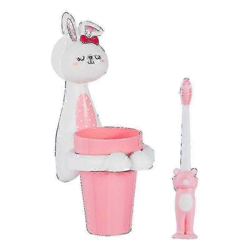 Wall Mounted Kids Toothbrush Holder with Cup - White Rabbit Design