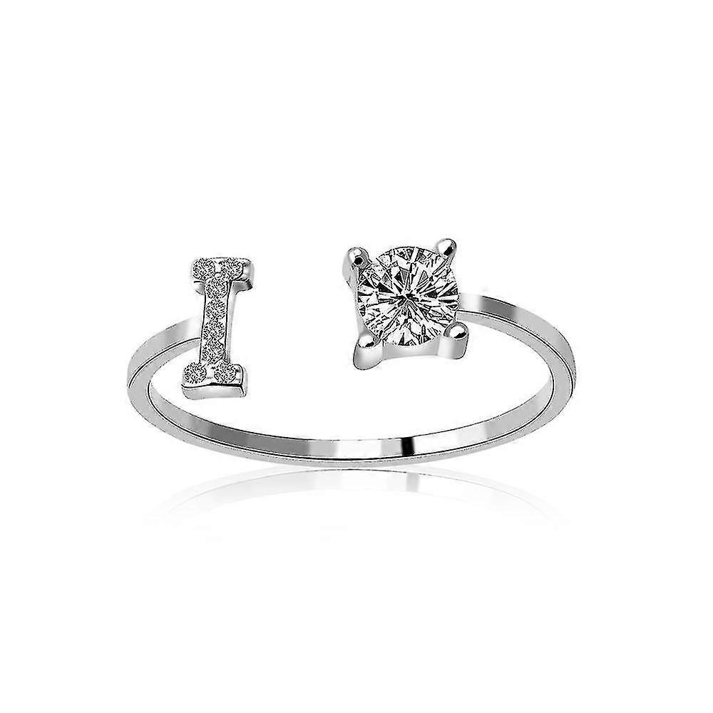 A-z Letter Silver Metal Adjustable Open Ring With Initials