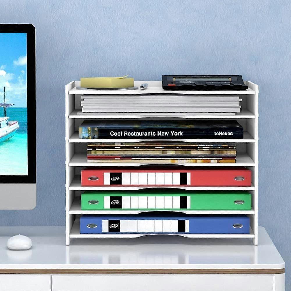 Magazine rack, file organizer, creative A4 shelf, wooden storage (6 levels)
