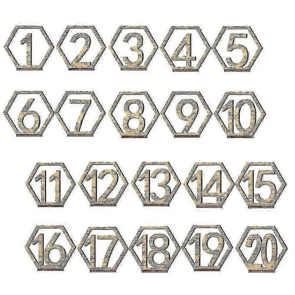 1-20 Wooden Hexagonal Table Number Plate with Holder for Wedding Cafe Bar